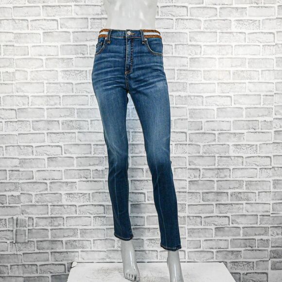 Veronica Beard Kate Skinny High Rise Jeans Metallic waist blue Nantucket 28/6 - Picture 2 of 13